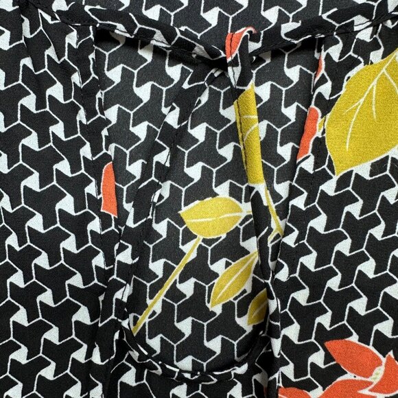 ModCloth Womens Floral Geometric Print Bell Sleeve Top Blouse Size M Retro Black - Picture 7 of 11